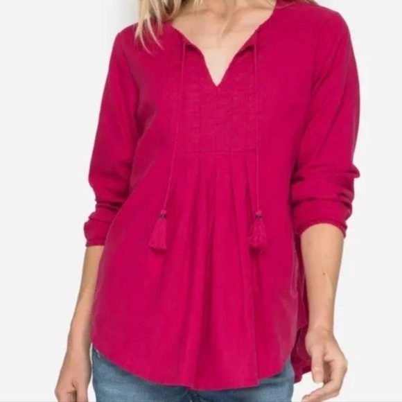 Johnny Was Calme Pink XS Pink 3/4 Tassel Embroidered Blouse - Picture 1 of 14